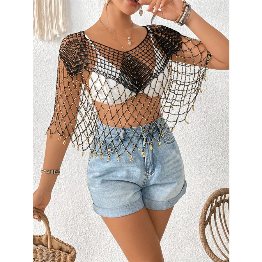 Beaded Crochet Cover Up Gold / One Size Apparel and Accessories