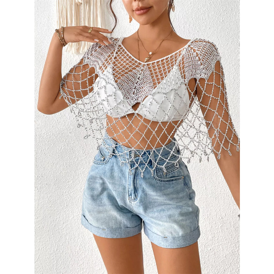 Beaded Crochet Cover Up White / One Size Apparel and Accessories