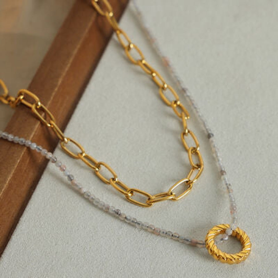 Beaded Double-Layered Titanium Steel Necklace Gold / One Size Apparel and Accessories