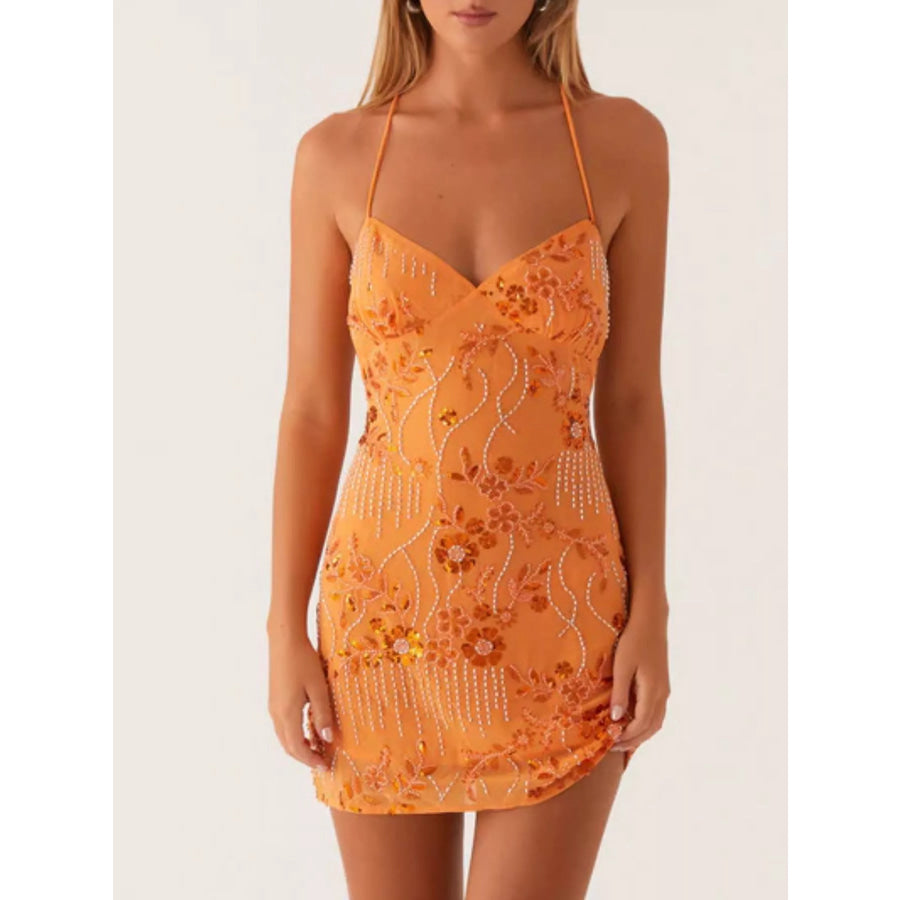 Beaded Floral Mini Dress Apparel and Accessories