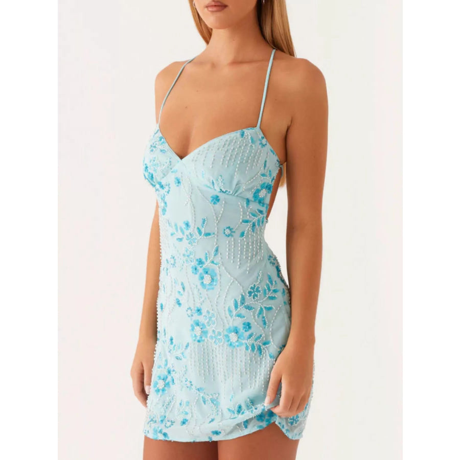 Beaded Floral Mini Dress Apparel and Accessories