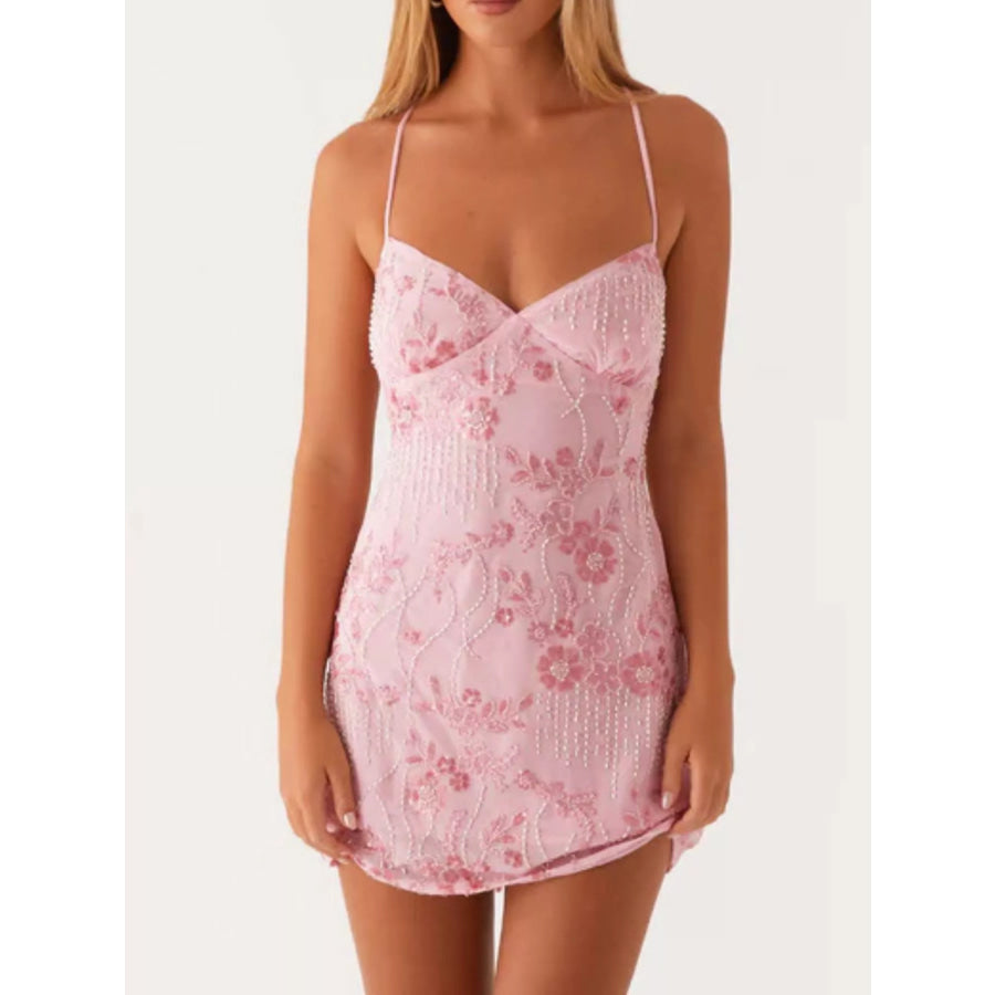 Beaded Floral Mini Dress Apparel and Accessories