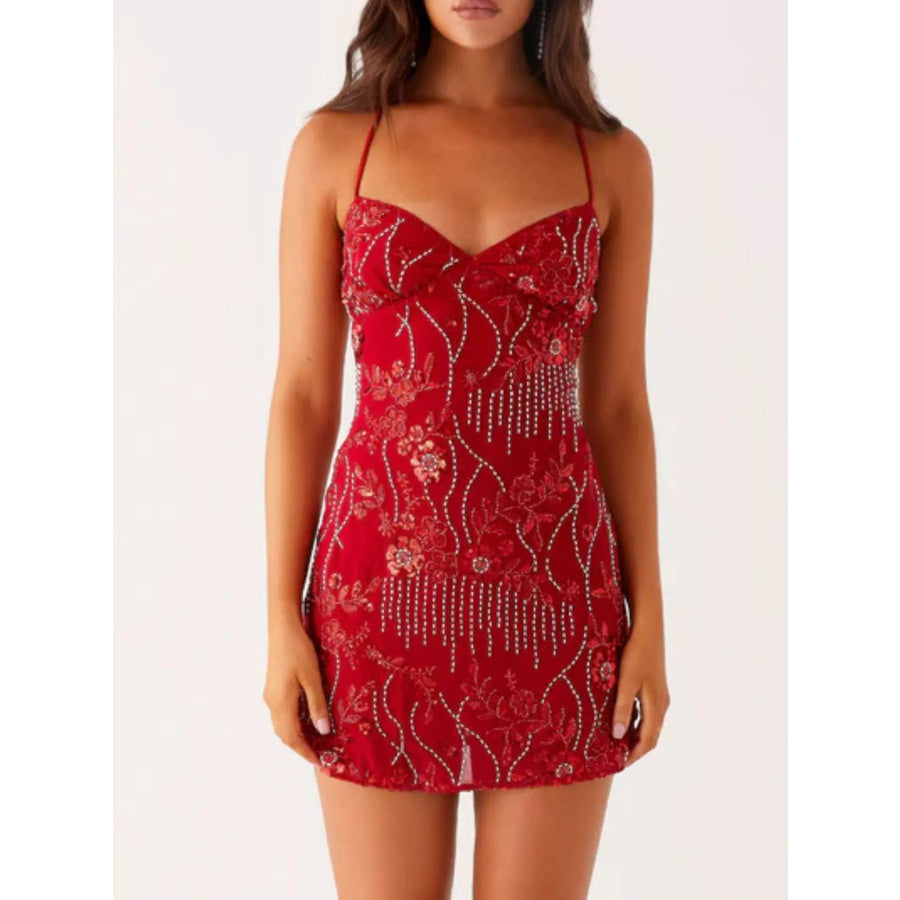 Beaded Floral Mini Dress Apparel and Accessories