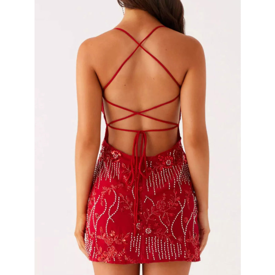 Beaded Floral Mini Dress Apparel and Accessories
