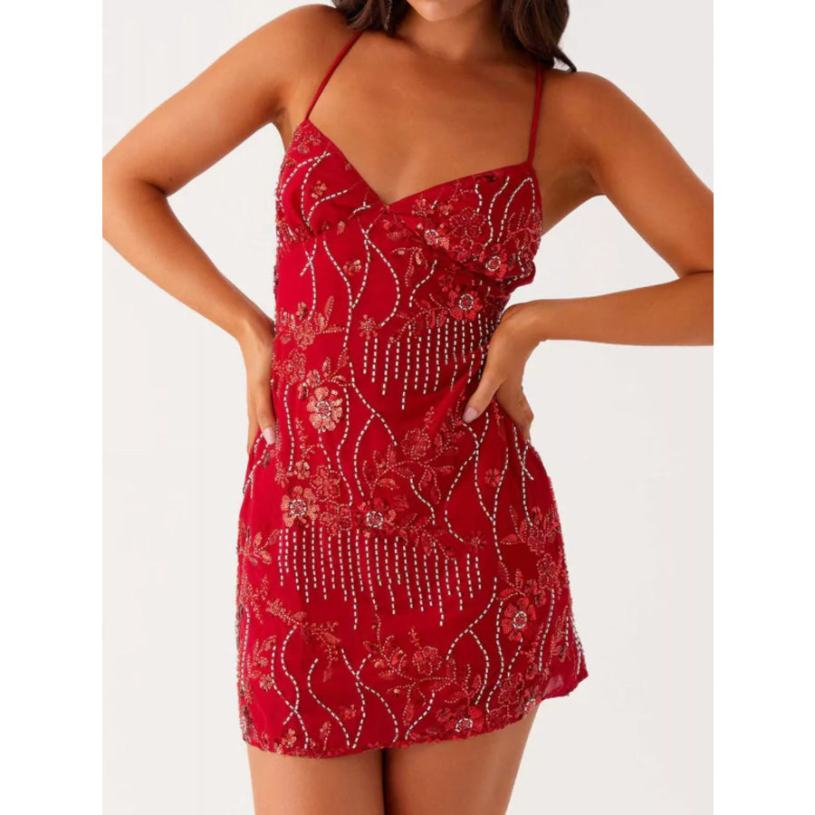 Beaded Floral Mini Dress Apparel and Accessories