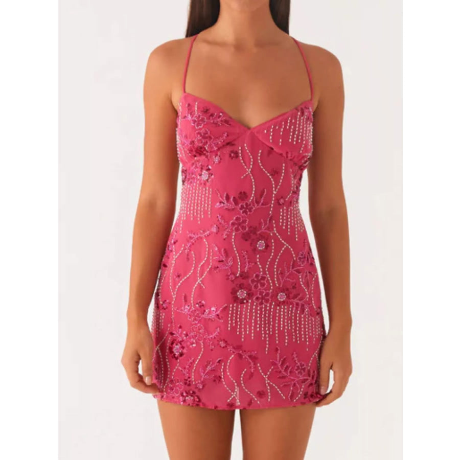 Beaded Floral Mini Dress Apparel and Accessories