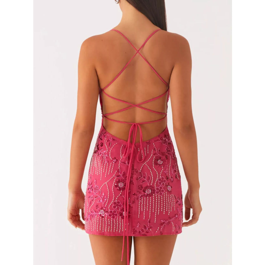 Beaded Floral Mini Dress Apparel and Accessories