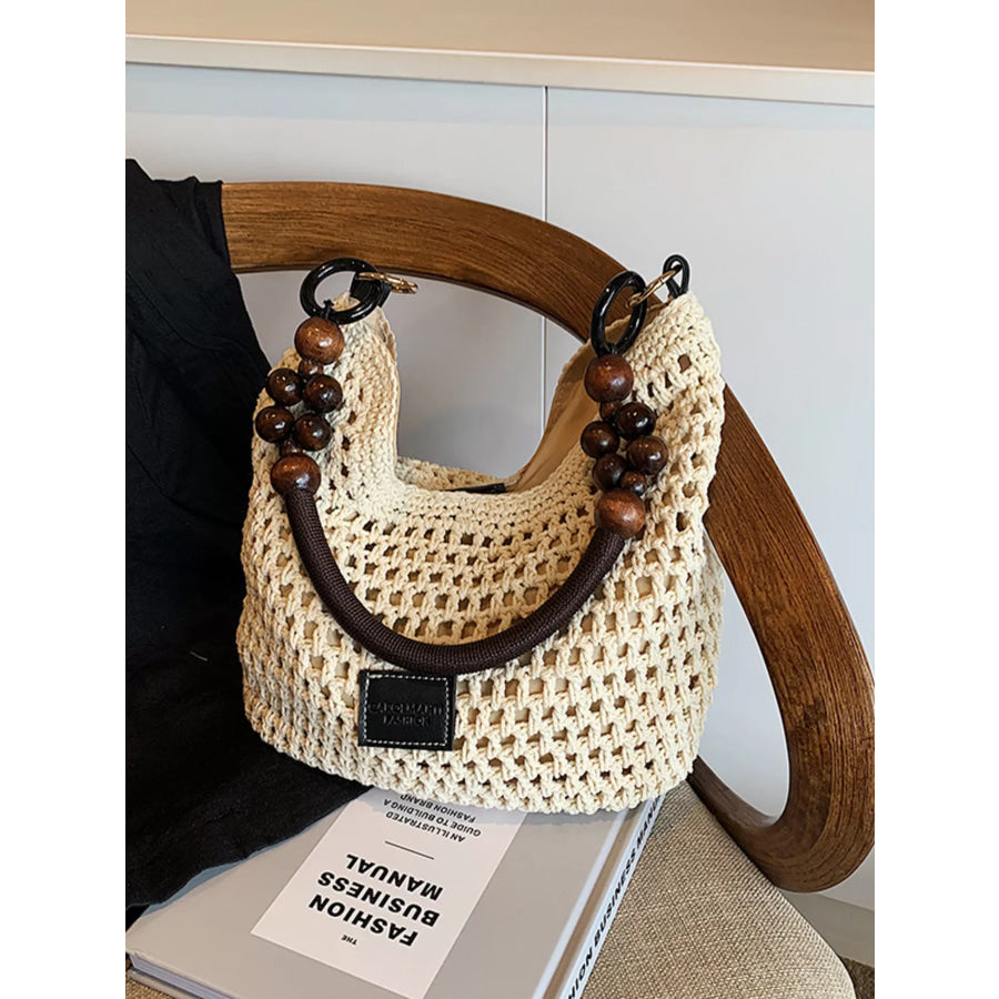 Beaded Handle Crochet Handbag Black / One Size Apparel and Accessories