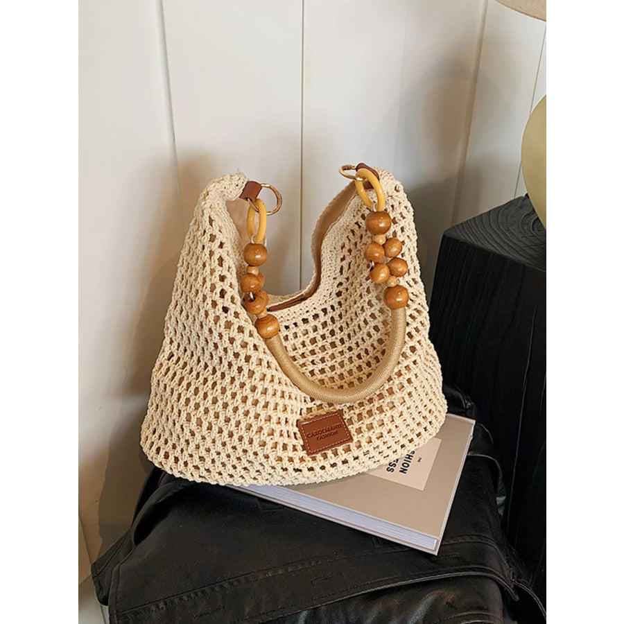 Beaded Handle Crochet Handbag Black / One Size Apparel and Accessories
