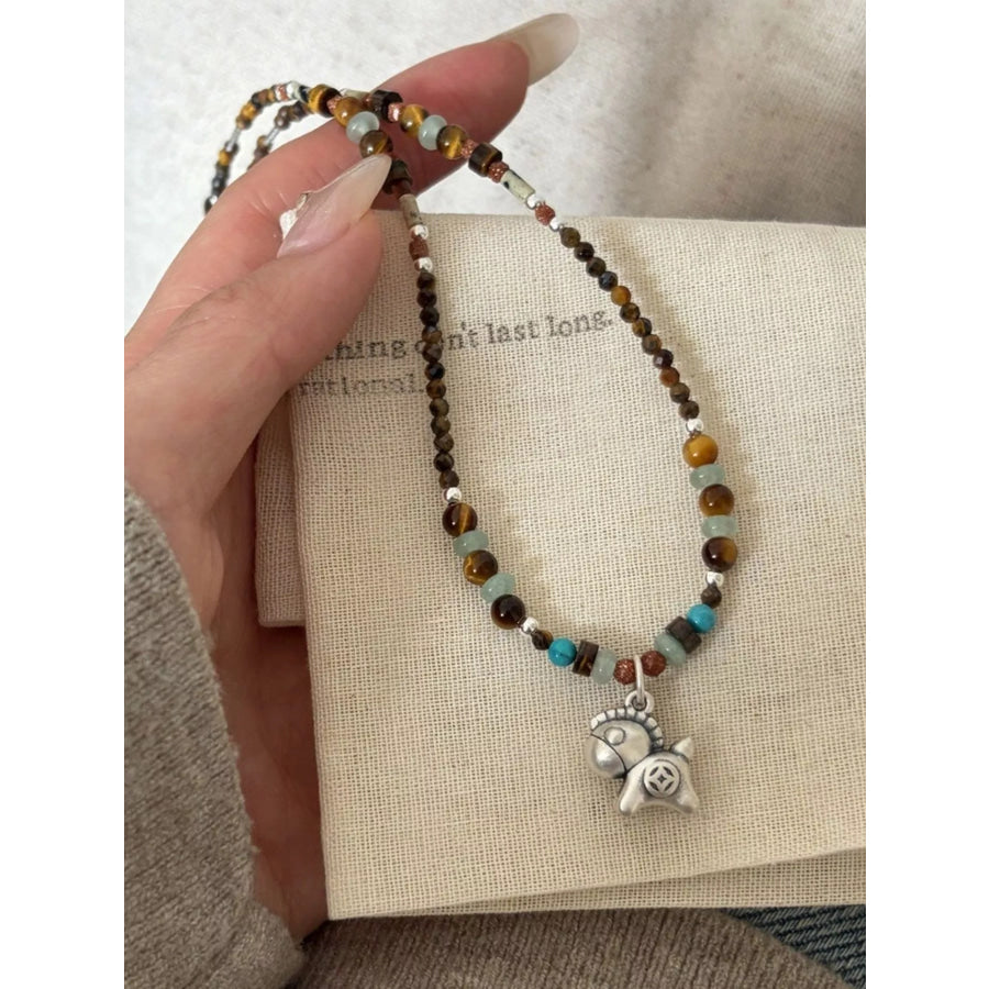 Beaded Horse Pendant Necklace Silver / One Size Apparel and Accessories