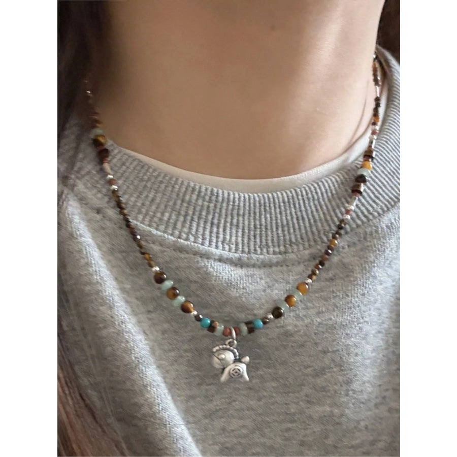 Beaded Horse Pendant Necklace Silver / One Size Apparel and Accessories