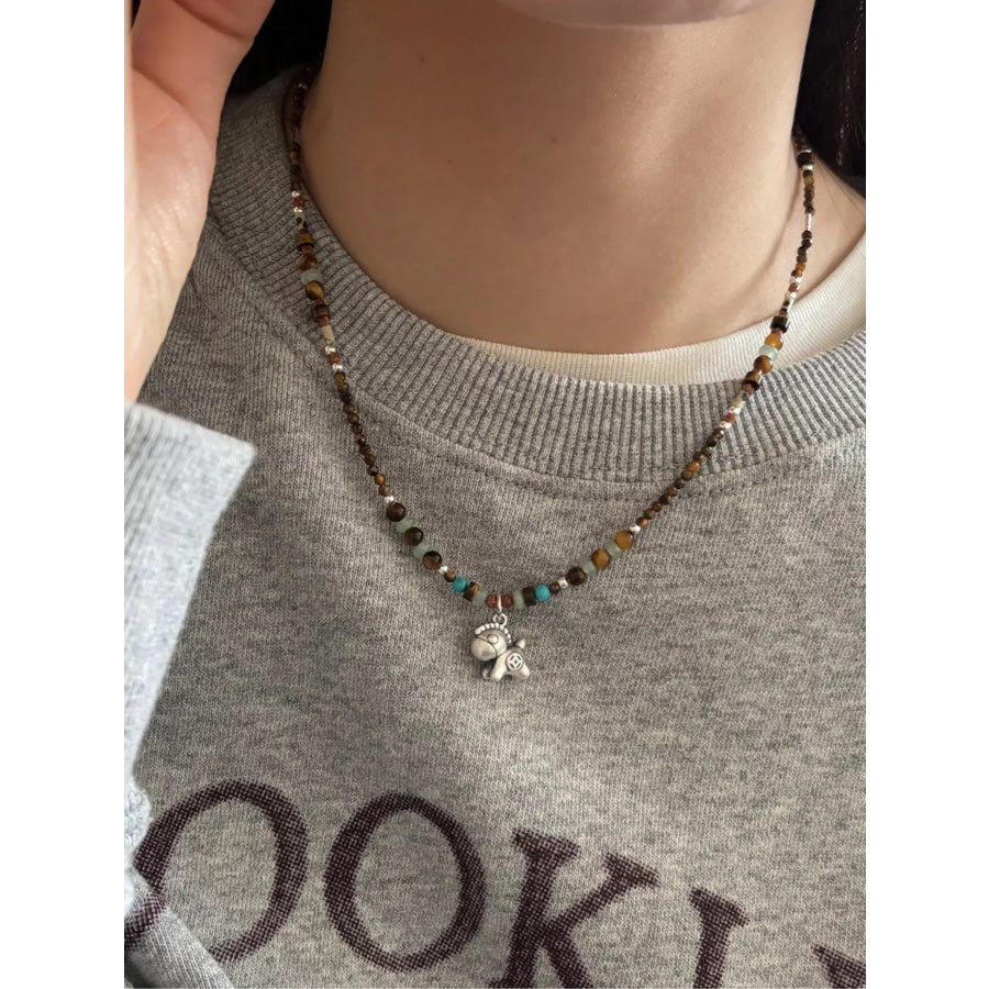 Beaded Horse Pendant Necklace Silver / One Size Apparel and Accessories