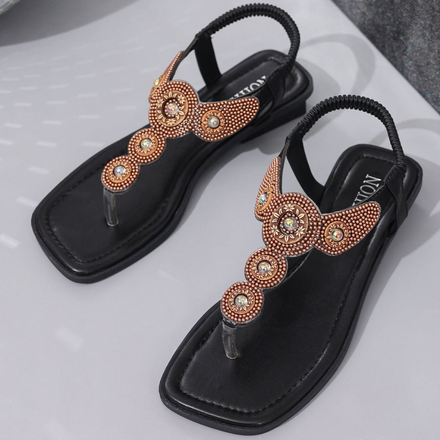 Beaded T-Strap Flat Sandals Apparel and Accessories