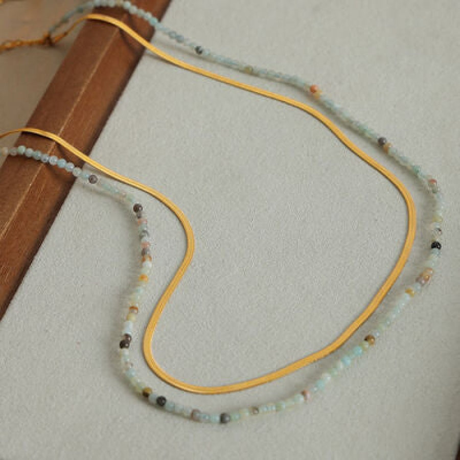 Beaded Titanium Steel Double-Layered Necklace Gold / One Size Apparel and Accessories