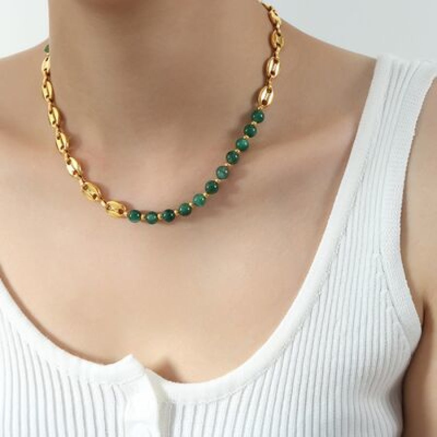 Beaded Titanium Steel Necklace Green / One Size Apparel and Accessories