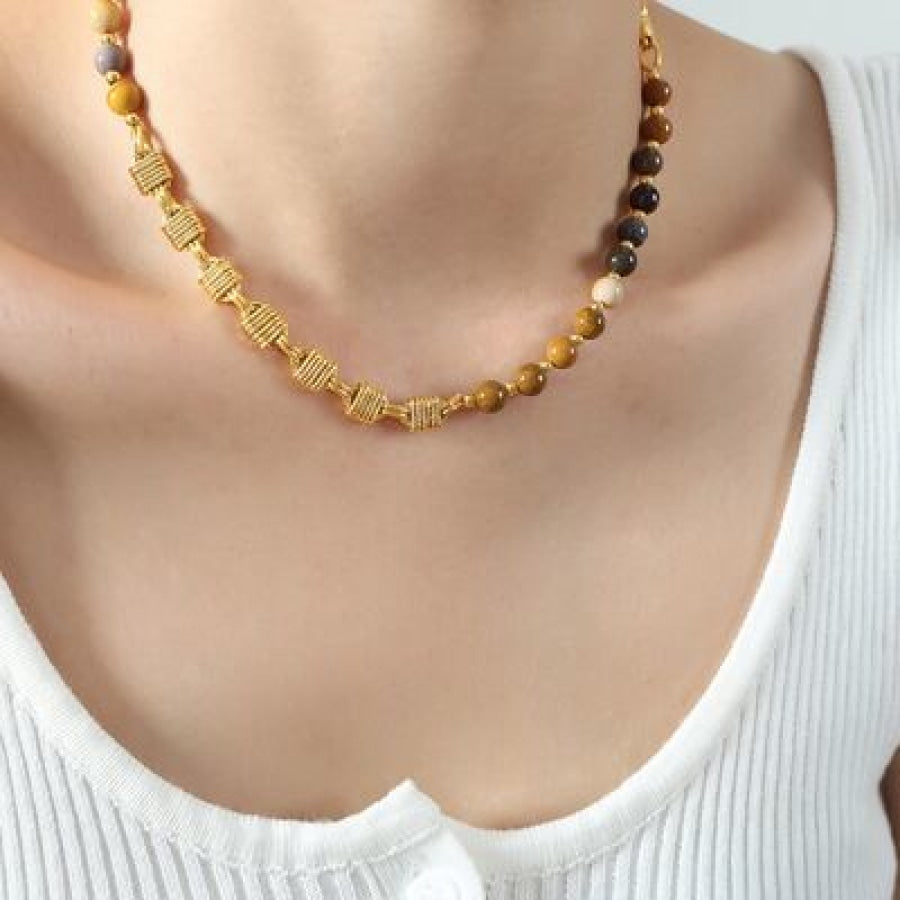 Beaded Titanium Steel Necklace Honey / One Size Apparel and Accessories