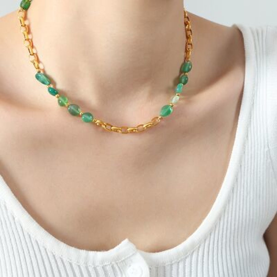 Beaded Titanium Steel Necklace Mid Green / One Size Apparel and Accessories