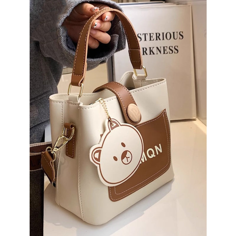 Bear Charm Bucket Crossbody Bag Brown / One Size Apparel and Accessories