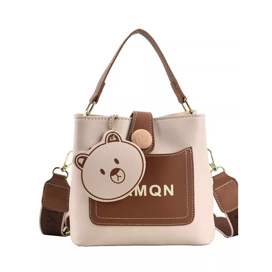 Bear Charm Bucket Crossbody Bag Brown / One Size Apparel and Accessories
