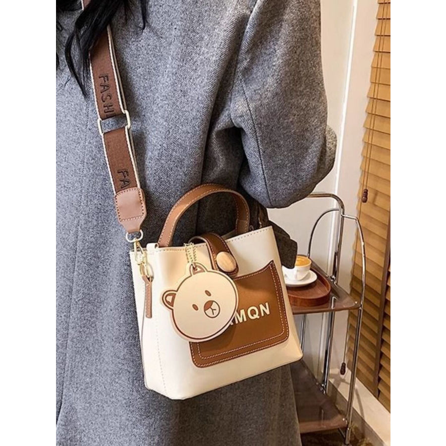 Bear Charm Bucket Crossbody Bag Brown / One Size Apparel and Accessories