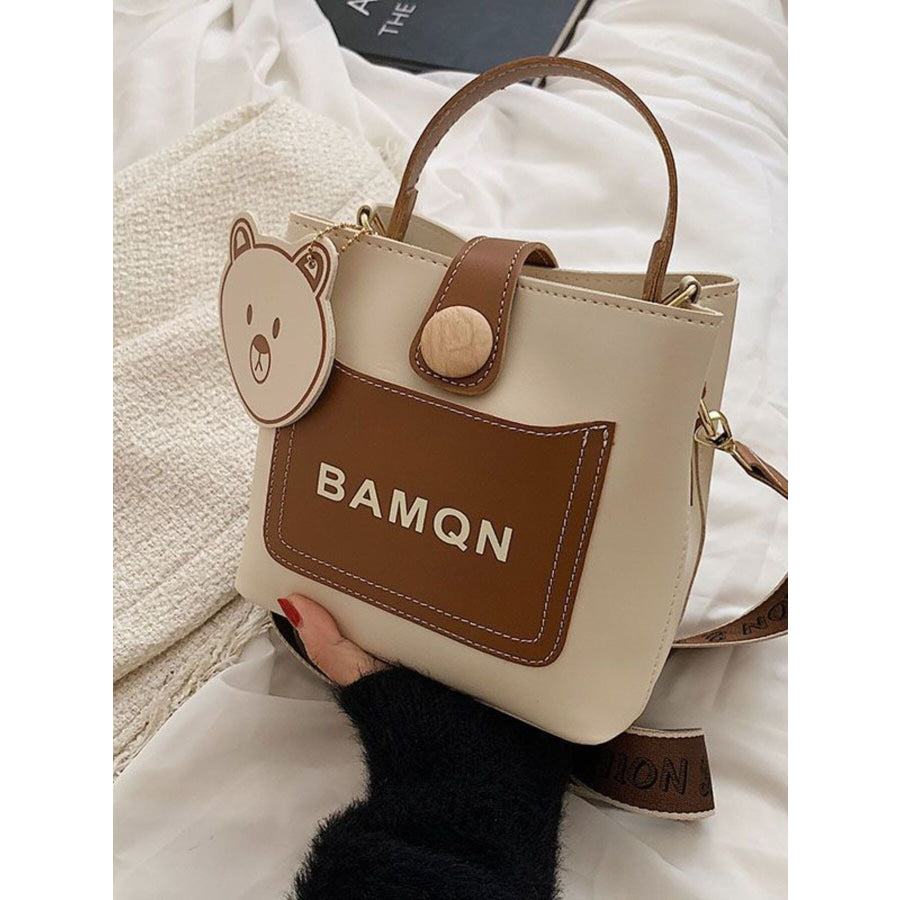 Bear Charm Bucket Crossbody Bag Brown / One Size Apparel and Accessories