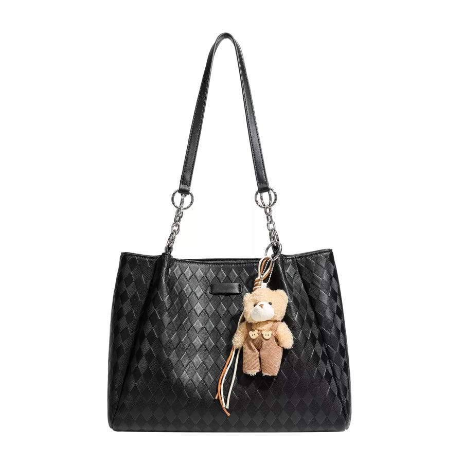 Bear Charm Leather Tote Bag Black / One Size Apparel and Accessories