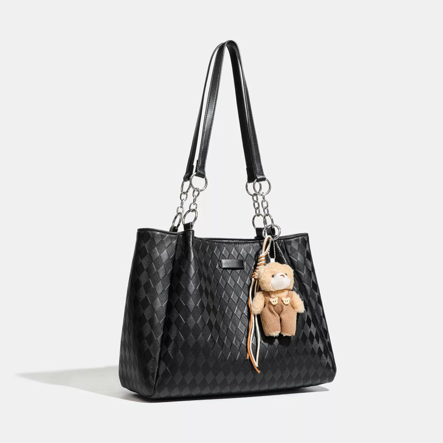 Bear Charm Leather Tote Bag Black / One Size Apparel and Accessories