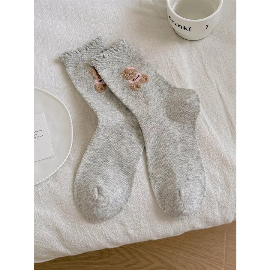 Bear Cotton Crew Socks Gray / One Size Apparel and Accessories