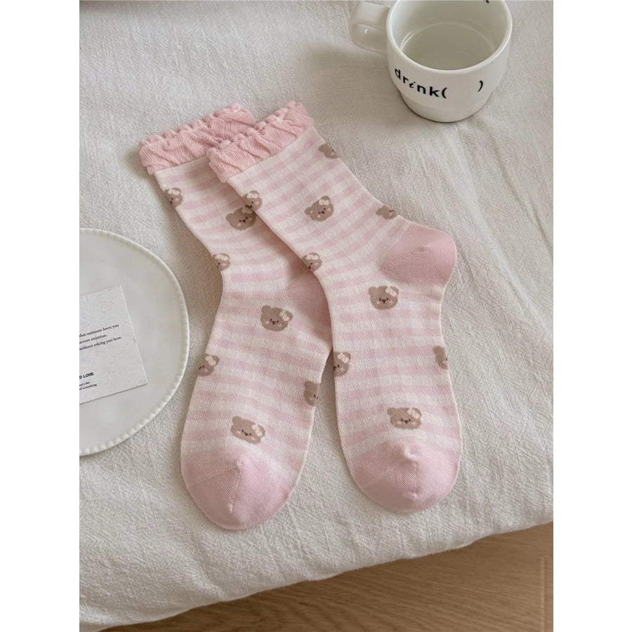 Bear Cotton Crew Socks Red / One Size Apparel and Accessories
