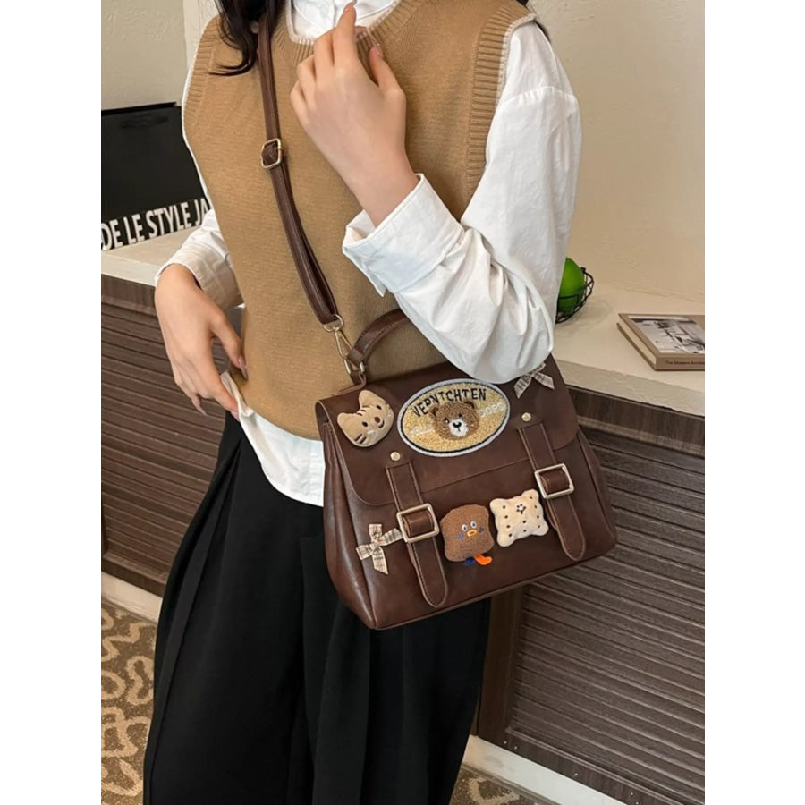 Bear Decor Backpack Bag Brown / One Size Apparel and Accessories