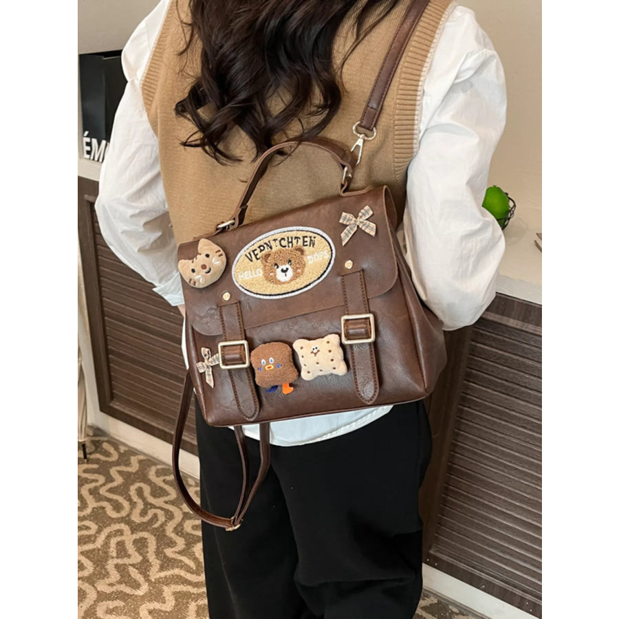 Bear Decor Backpack Bag Brown / One Size Apparel and Accessories