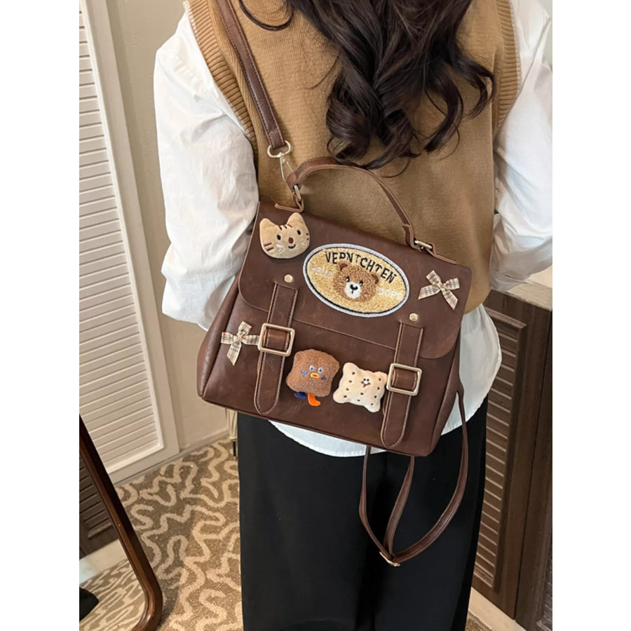Bear Decor Backpack Bag Brown / One Size Apparel and Accessories