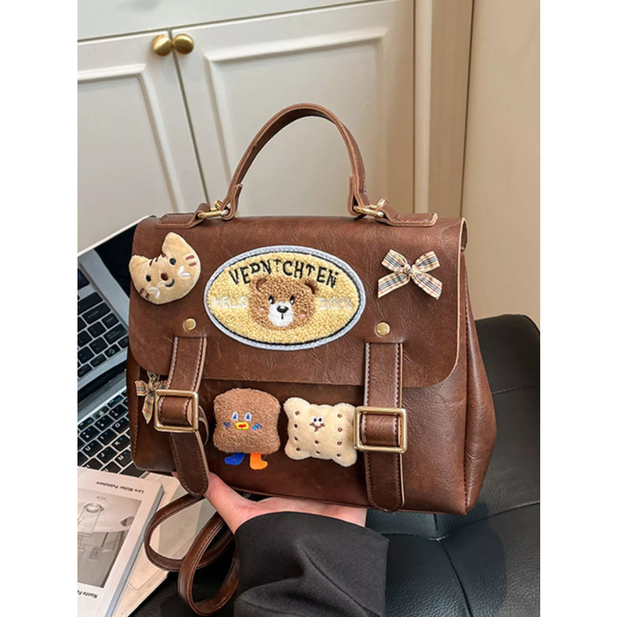 Bear Decor Backpack Bag Brown / One Size Apparel and Accessories