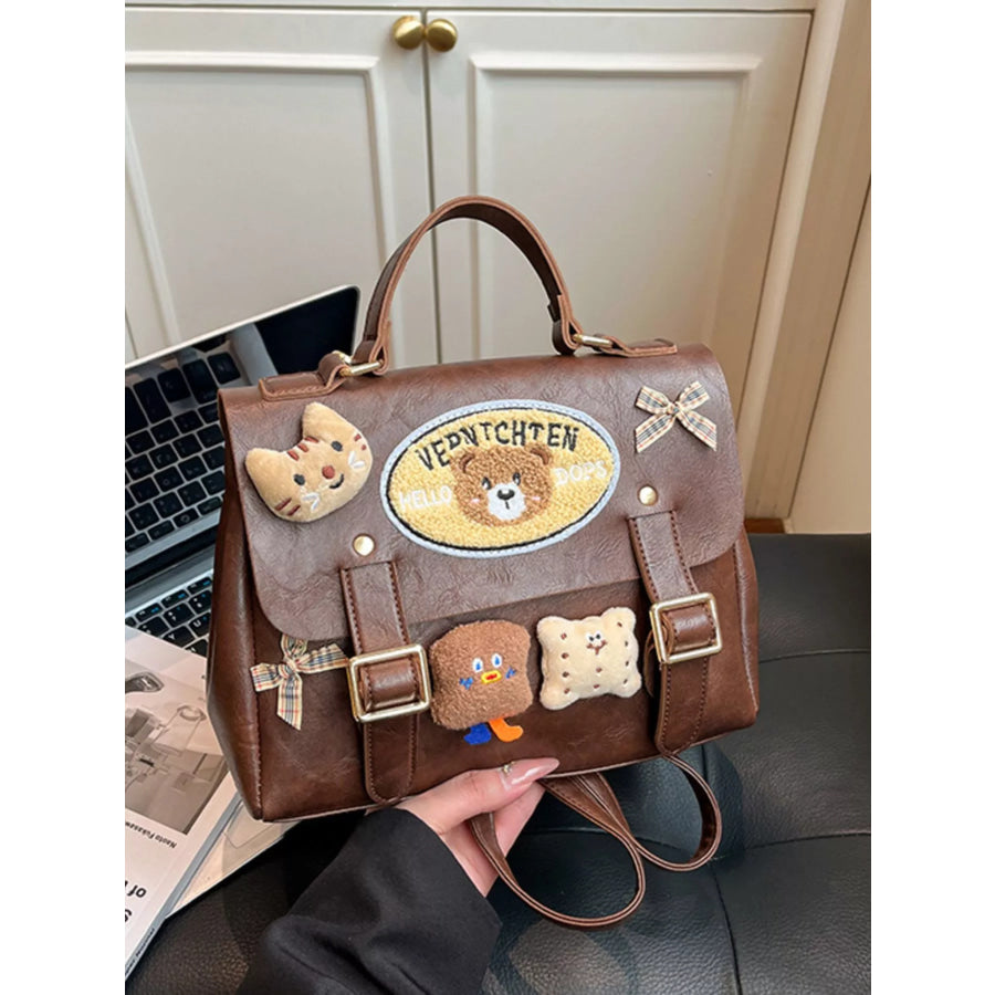 Bear Decor Backpack Bag Brown / One Size Apparel and Accessories