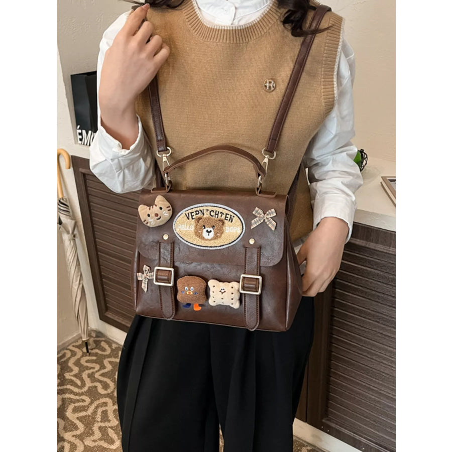 Bear Decor Backpack Bag Brown / One Size Apparel and Accessories