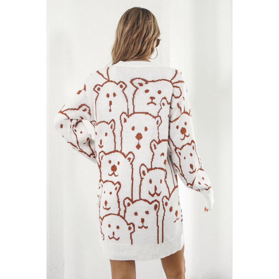 Bear Pattern Round Neck Sweater Dress Apparel and Accessories