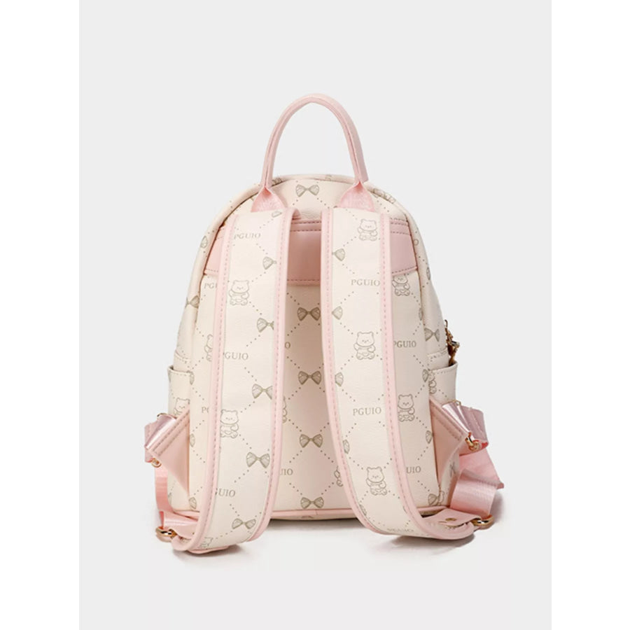 Bear Print PU Leather Backpack Bag Apparel and Accessories