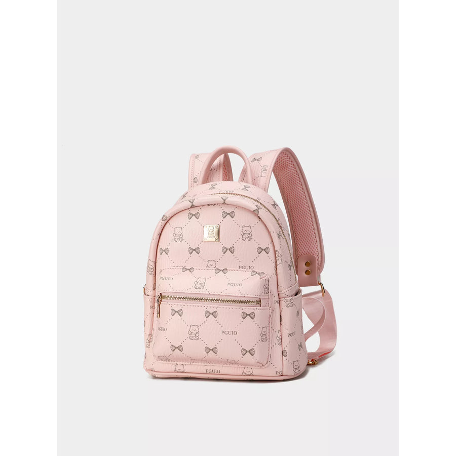 Bear Print PU Leather Backpack Bag Apparel and Accessories