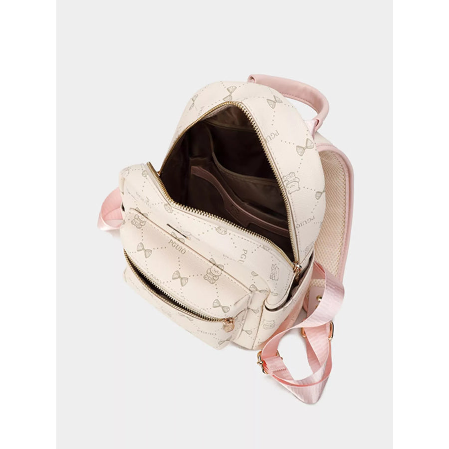 Bear Print PU Leather Backpack Bag Apparel and Accessories