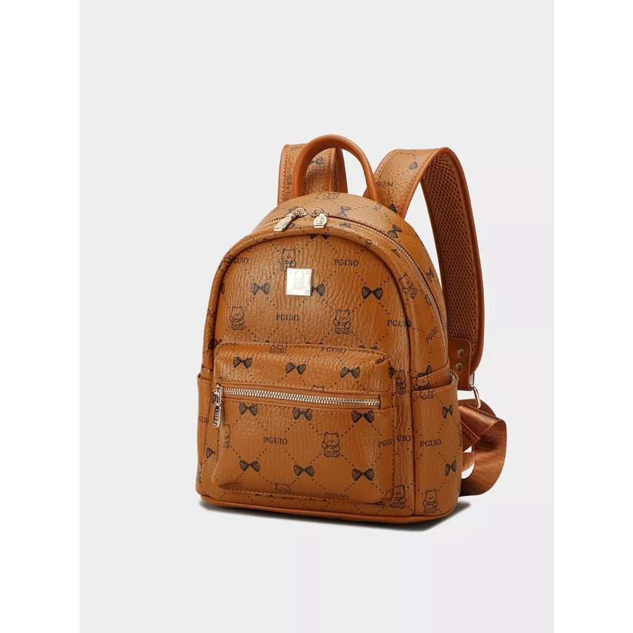 Bear Print PU Leather Backpack Bag Apparel and Accessories