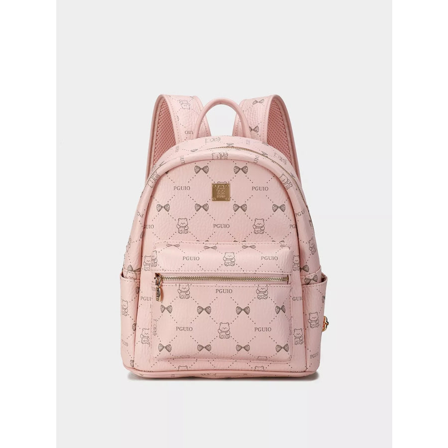 Bear Print PU Leather Backpack Bag Blush Pink / onesize Apparel and Accessories