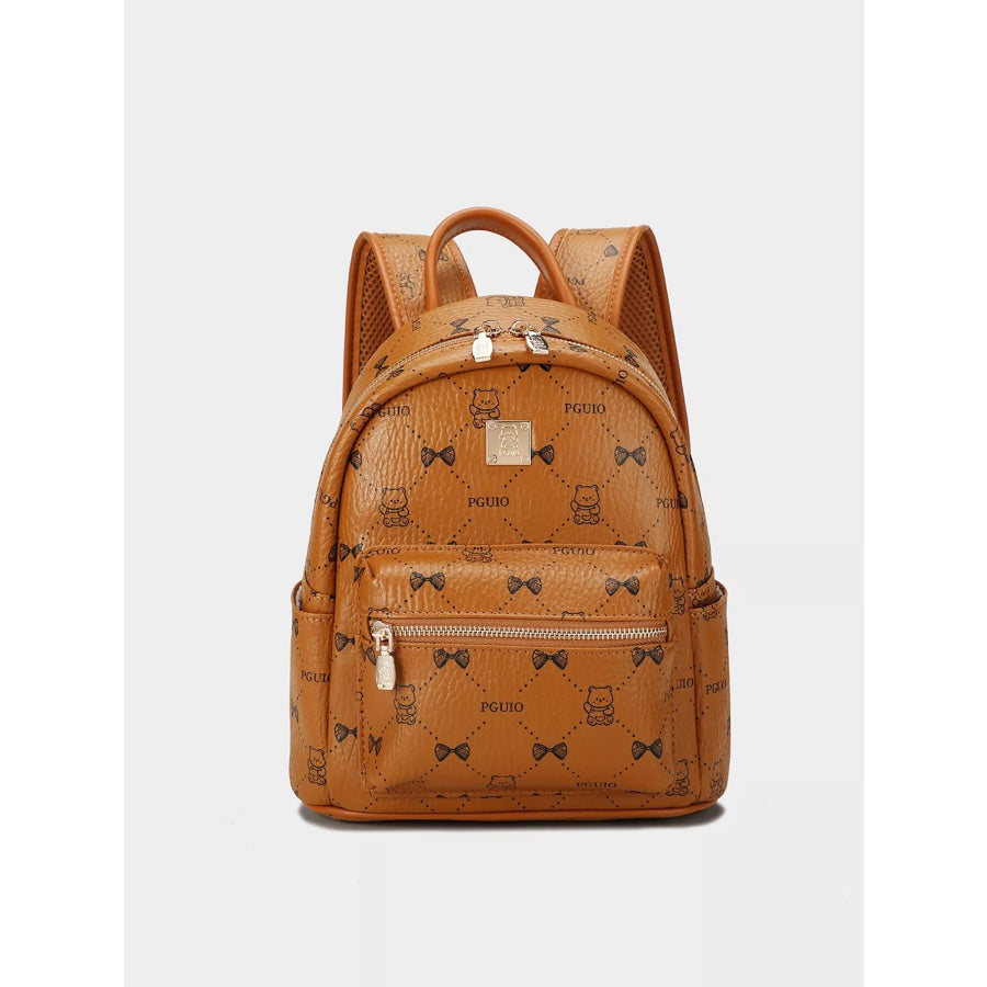 Bear Print PU Leather Backpack Bag Caramel / onesize Apparel and Accessories