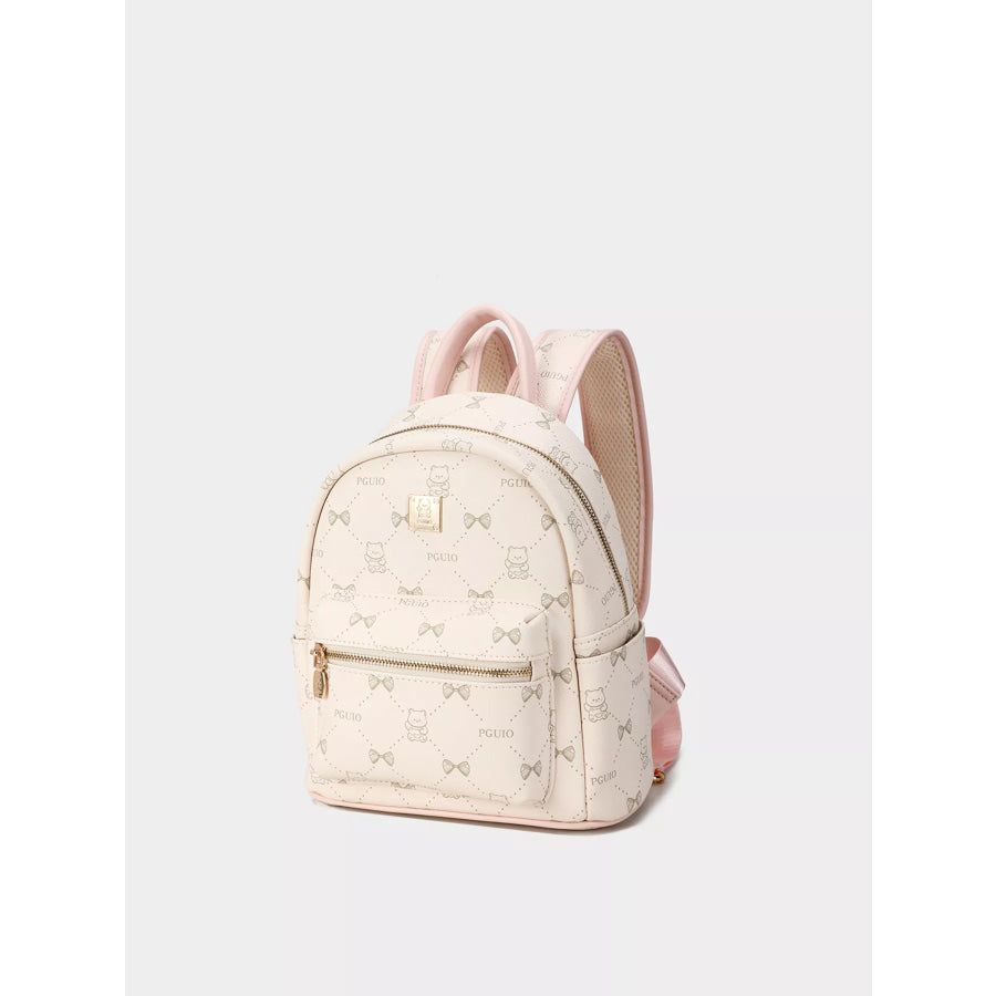 Bear Print PU Leather Backpack Bag Cream / onesize Apparel and Accessories