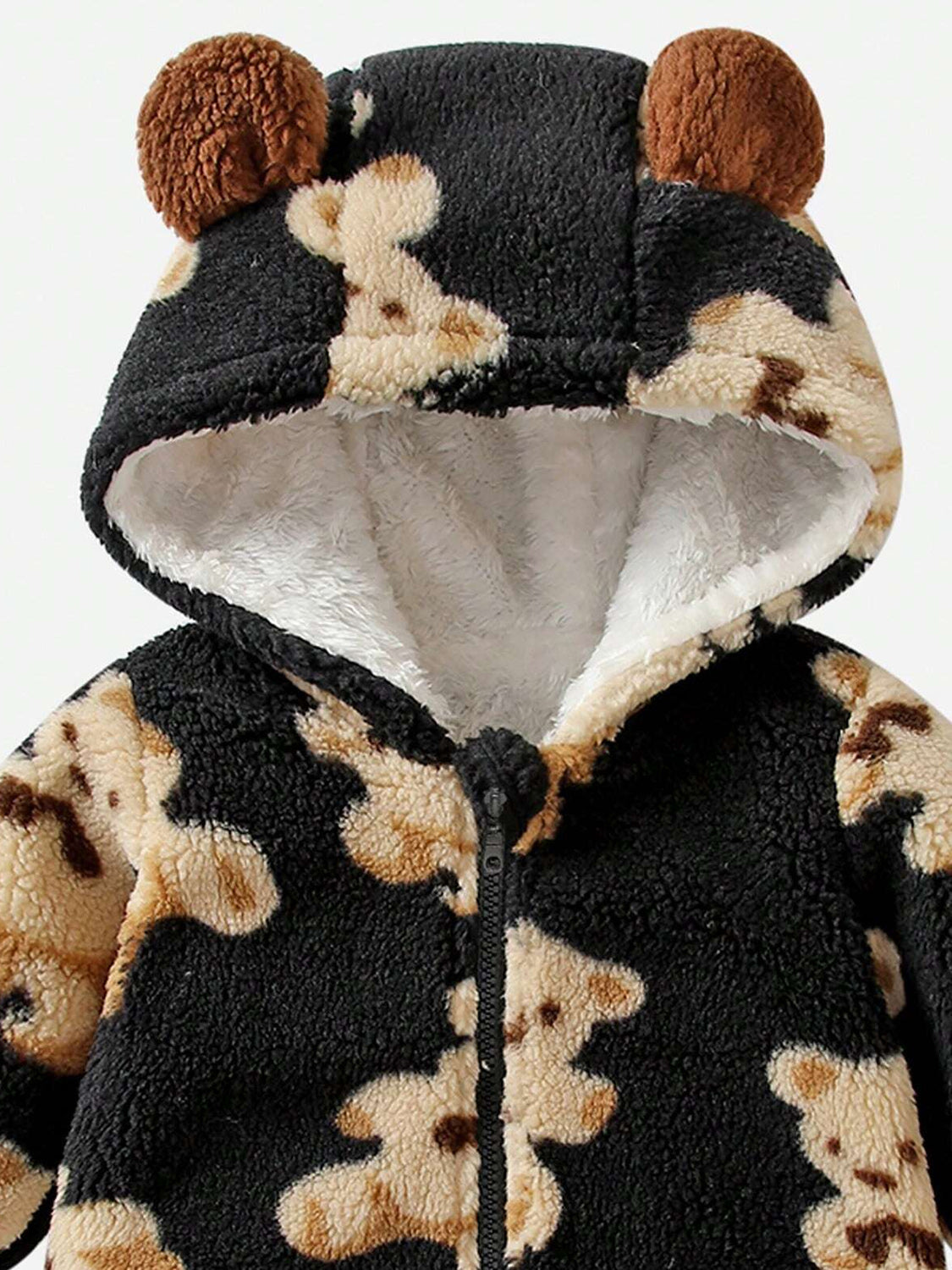 Bear Zip Up Long Sleeve Hooded Jumpsuit Apparel and Accessories