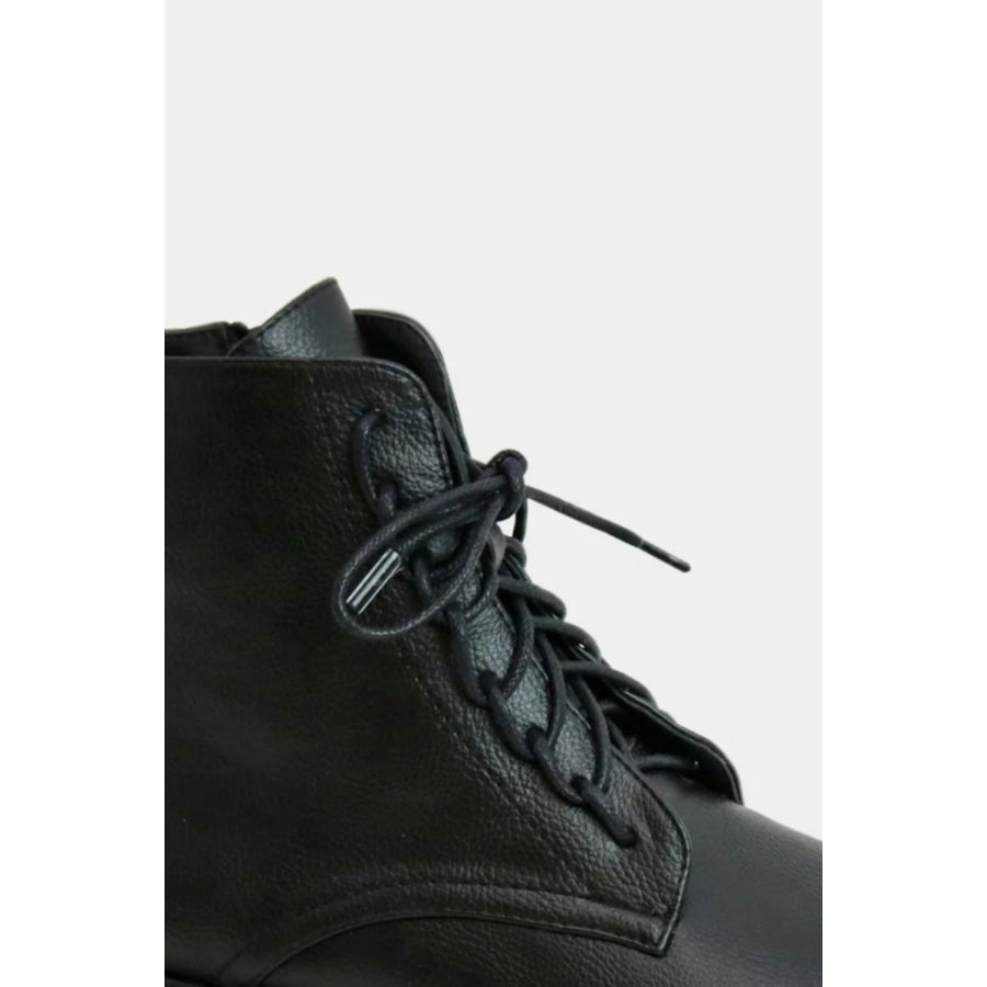 Beast Fashion Faux Leather Lace-Up Boots with Side Zipper Apparel and Accessories