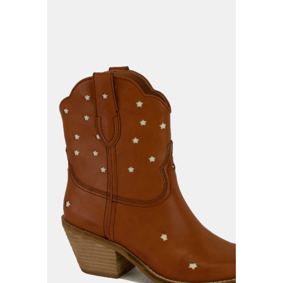 Beast Fashion Faux Leather Star-Shaped Cutouts Point Toe Boots Apparel and Accessories