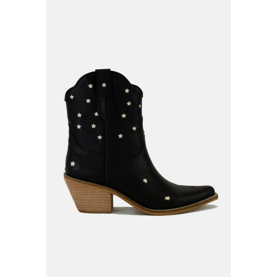 Beast Fashion Faux Leather Star-Shaped Cutouts Point Toe Boots Black / 6 Apparel and Accessories