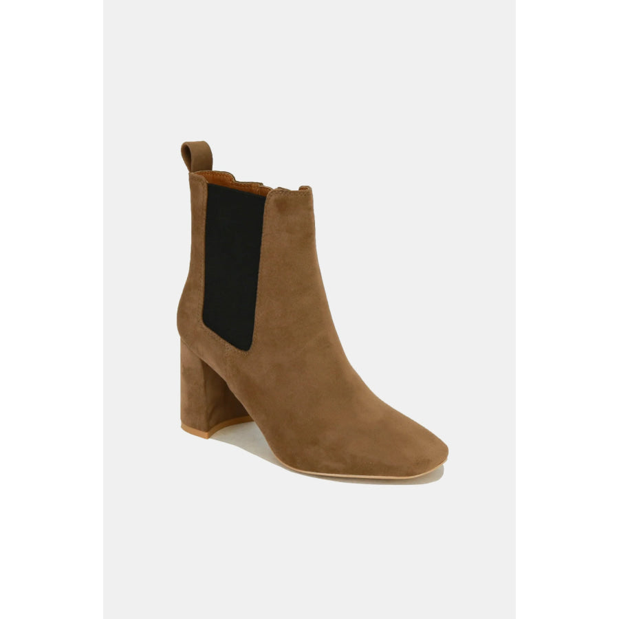 Beast Fashion Faux Suede Block Heel Chelsea Boots with Elastic Side Panel Apparel and Accessories