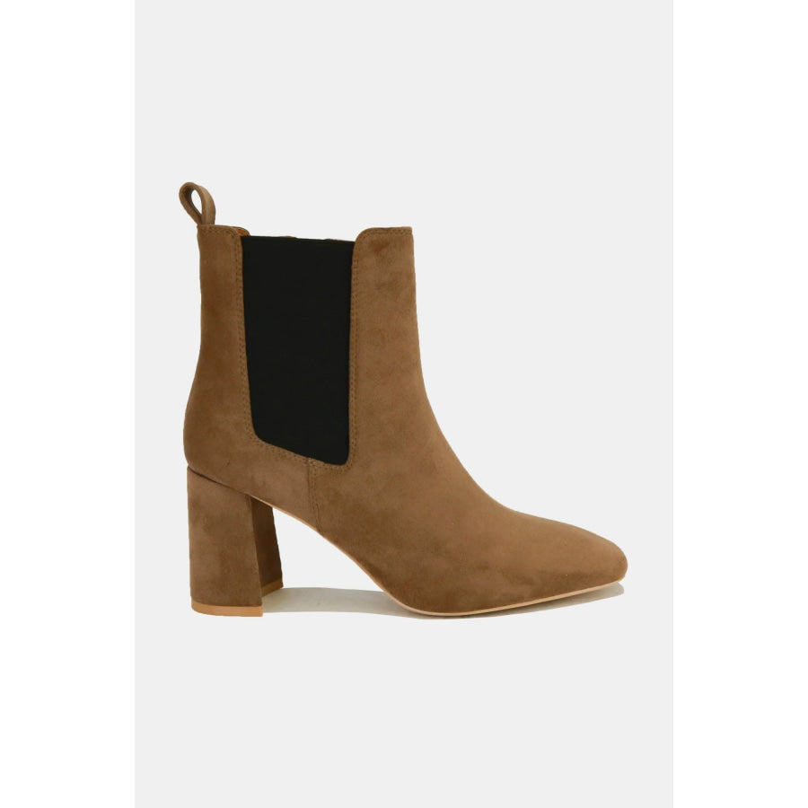 Beast Fashion Faux Suede Block Heel Chelsea Boots with Elastic Side Panel Apparel and Accessories