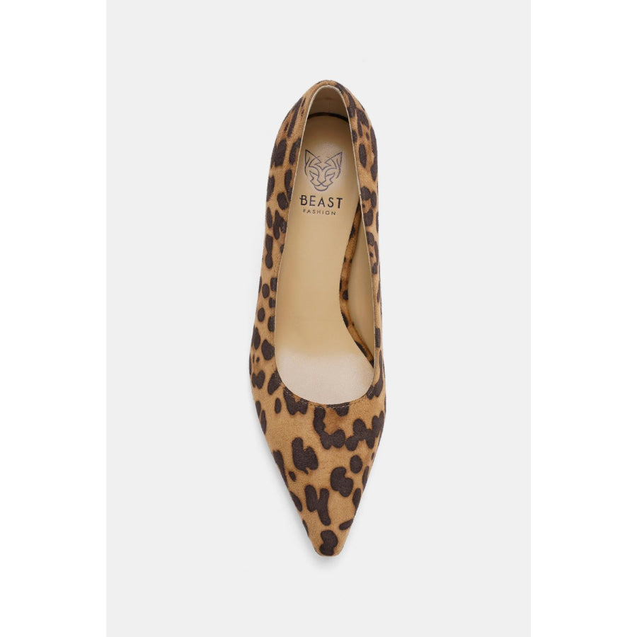 Beast Fashion Faux Suede Leopard Point Toe Pumps Apparel and Accessories